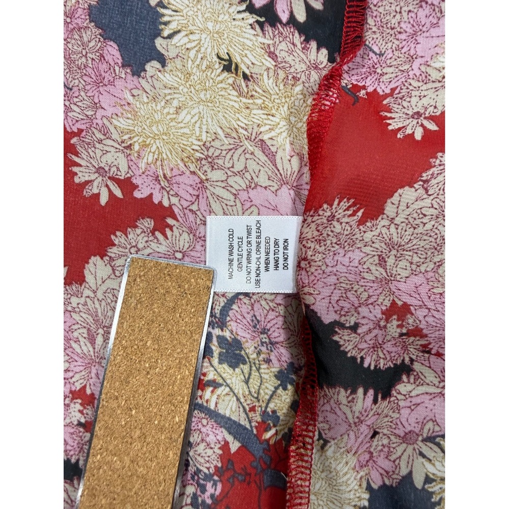 Sheer Whimsy Fairy Boho Feminine Floral Duster Red Pink Ruffle Sleeve S/M - Picture 16 of 16